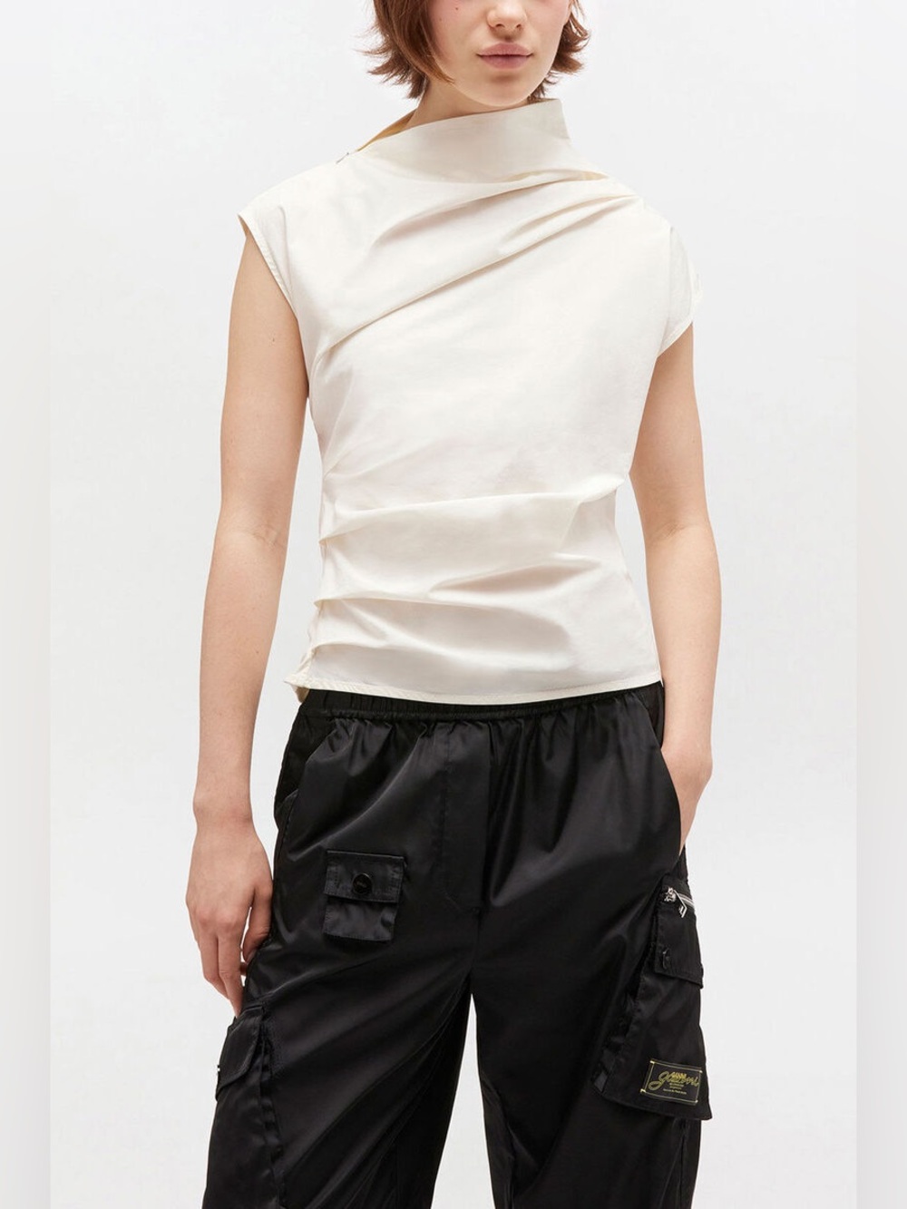 GANNI Ivory Ruched Top Size 42